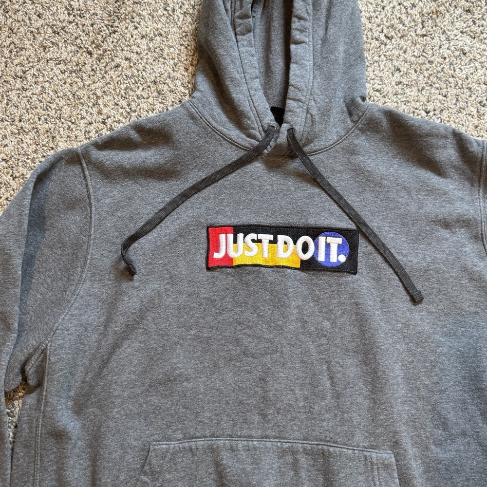 Nike Just Do It Multicolor Logo Men's Hoodie Sweatshirt Size XLarge Grey Gray - Picture 2 of 7